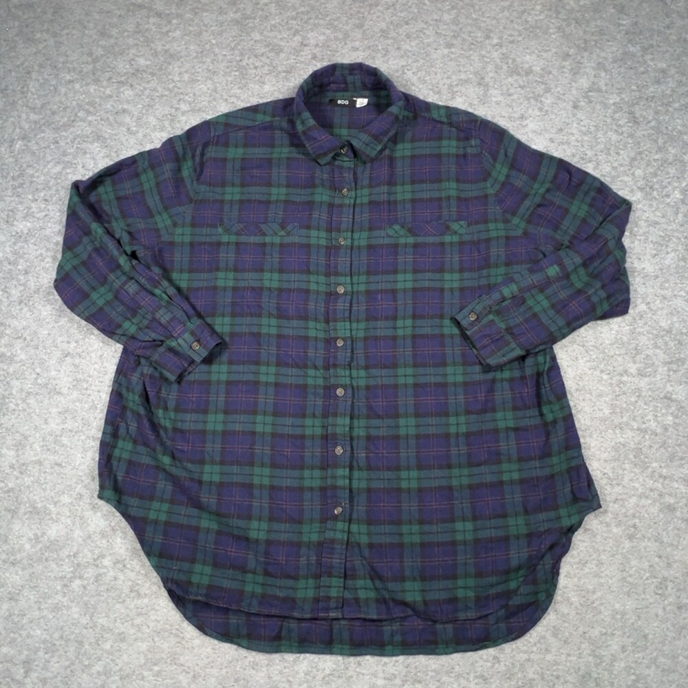 BDGShirt Womens L Green Plaid Long Sleeve Flannel Button Down Casual Relaxed